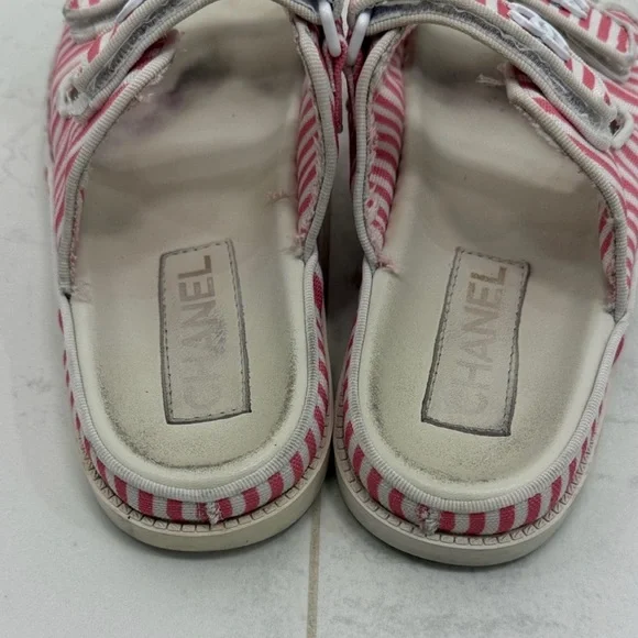 Chanel Printed Calfskin Velcro Dad Flat Mules Sandals Red Stripe 38 EU / 8 US - Picture 6 of 10